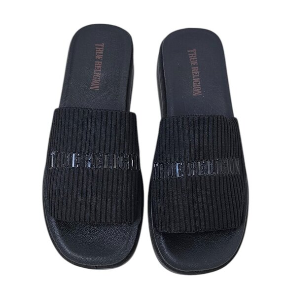 True Religion Womens Jann Slip On Mules, Black, Fabric, Platform, Size 8 - Picture 1 of 8